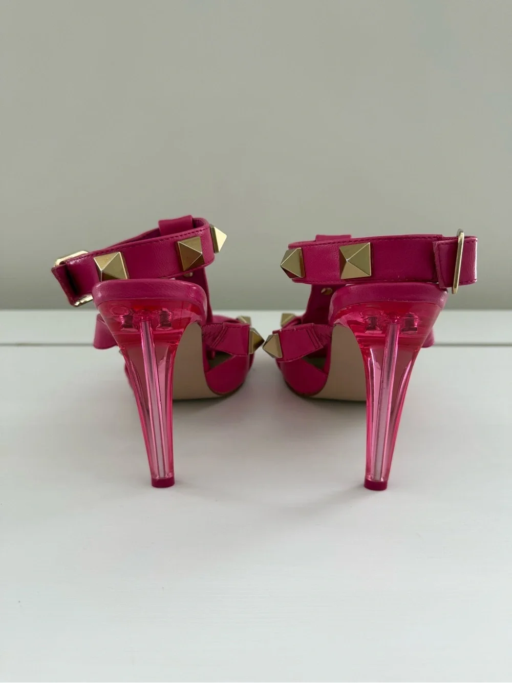 Steve Madden Audra Pink Studded Lucite Heel Pointed Toe Sandals Size 8